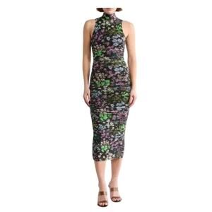 NEW Afrm floral midi bodycon mock neck black midi Katia dress medium